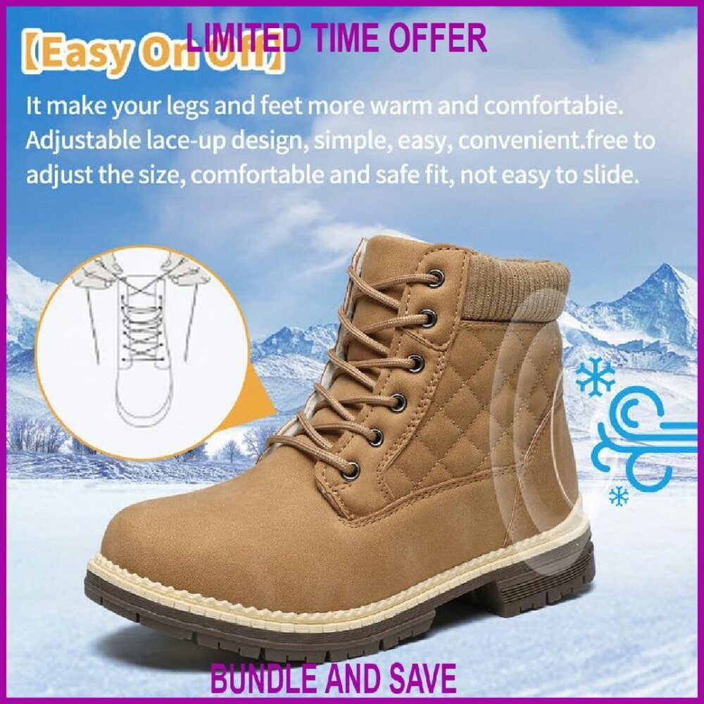 Women's Waterproof Winter Hiking Boots Fur Lined Ankle Booties Non-Slip - Picture 6 of 7